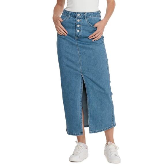 NWT OAT NEW YORK Women's Five Pocket Style Front Slit Denim Maxi Skirt - Picture 1 of 5